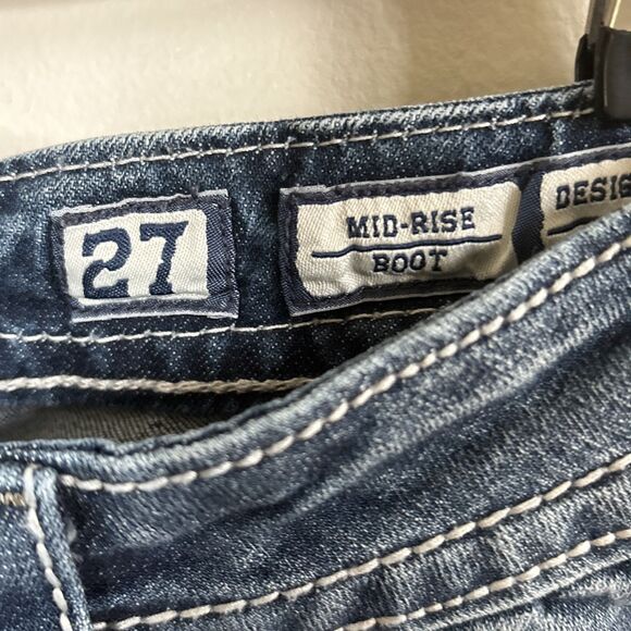 Miss Me Jeans Mid Rise Boot Embellished Pockets Southwest Distressed 27/34 - Picture 11 of 13